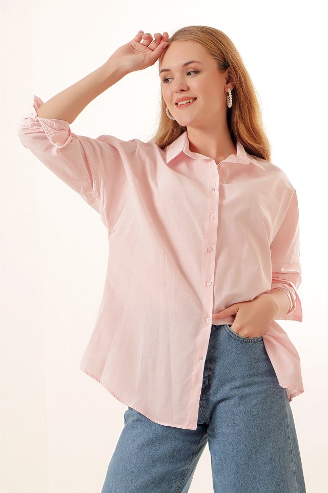 3900 Oversize Uzun Basic Gömlek - Koyu Lila