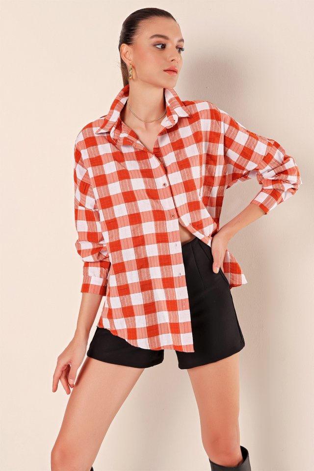 3900 Oversize Uzun Basic Gömlek - Koyu Lila