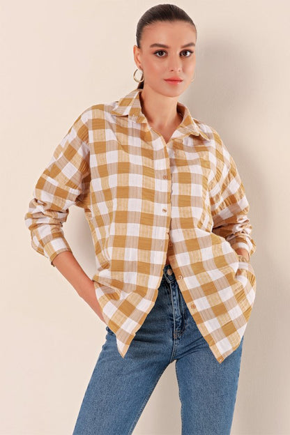 3900 Oversize Uzun Basic Gömlek - Koyu Lila