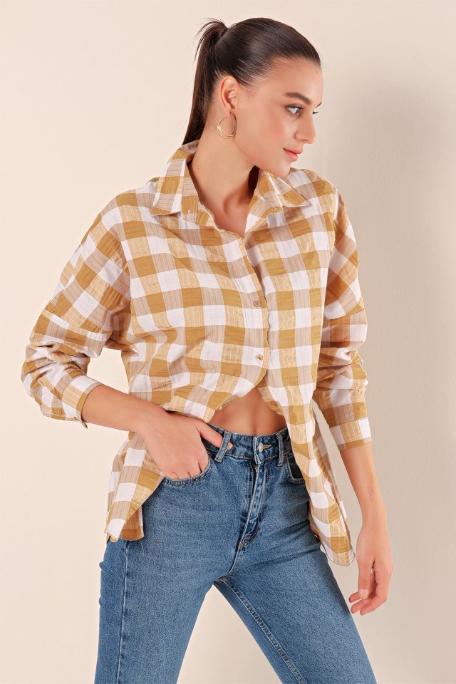 3900 Oversize Uzun Basic Gömlek - Koyu Lila