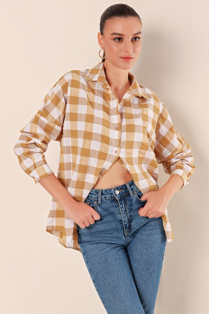 3900 Oversize Uzun Basic Gömlek - Koyu Lila