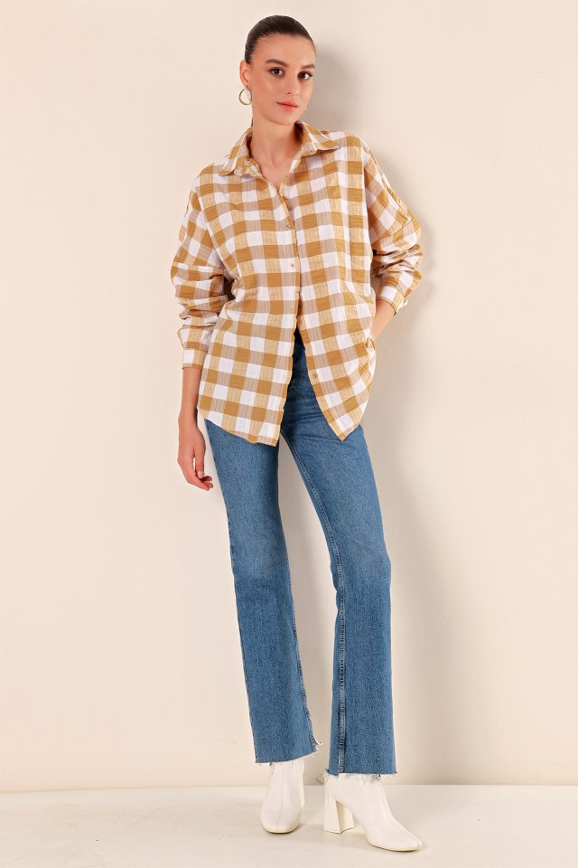 3900 Oversize Uzun Basic Gömlek - Koyu Lila
