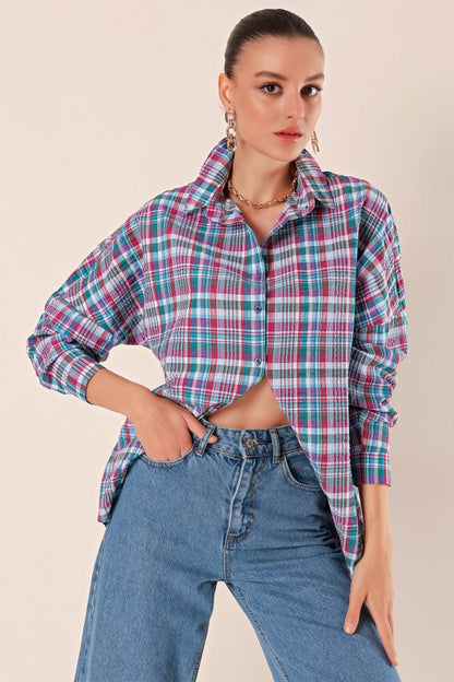 3900 Oversize Uzun Basic Gömlek - Koyu Lila