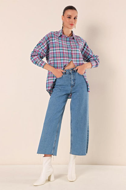 3900 Oversize Uzun Basic Gömlek - Koyu Lila
