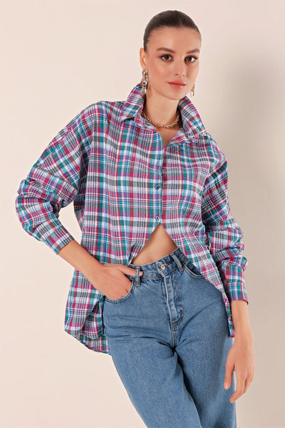 3900 Oversize Uzun Basic Gömlek - Koyu Lila