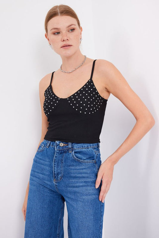 918 İp Askılı Crop Top - Beyaz