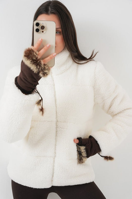 5178 Astarlı Peluş Mont - Siyah