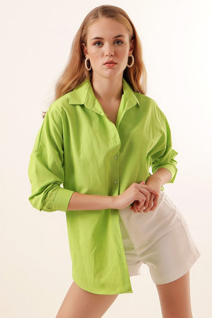 3900 Oversize Uzun Basic Gömlek - Koyu Lila