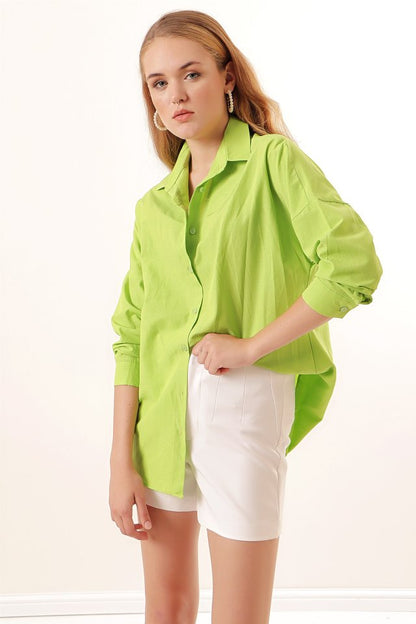 3900 Oversize Uzun Basic Gömlek - Koyu Lila
