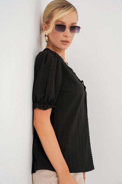 V Yaka Dantelli Bluz 956 - Beyaz