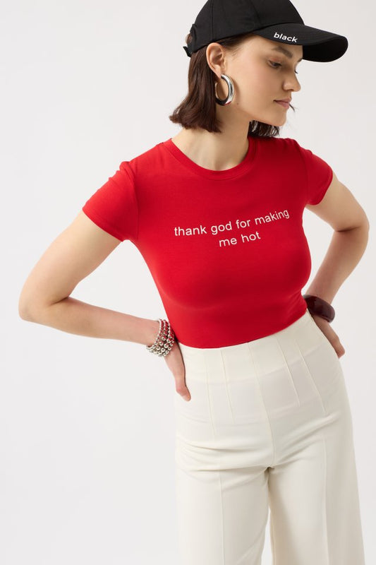 Baskılı Likralı Crop T-Shirt