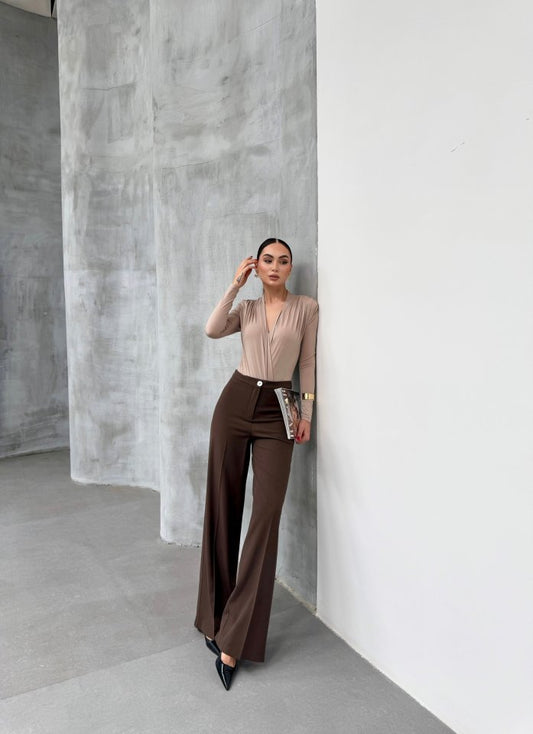 230 Gr Poly Viscose Lycra Metal Düğme Palazzo Pantolon