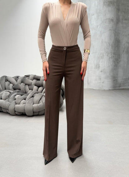 230 Gr Poly Viscose Lycra Metal Düğme Palazzo Pantolon