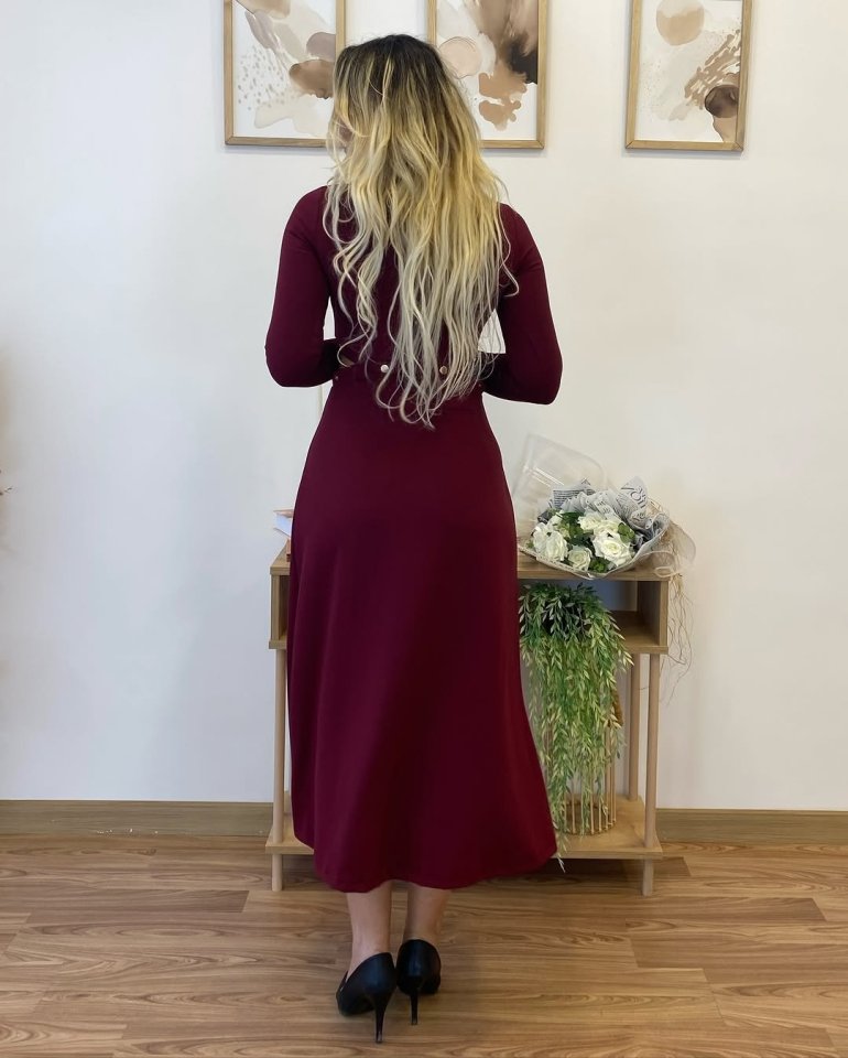 Kadın Uzun Kollu çıtçıtlı Viskon Krop Bluz Ve Yırtmaçlı Etek Istenildiğinde Elbise Olan Ikili Takım