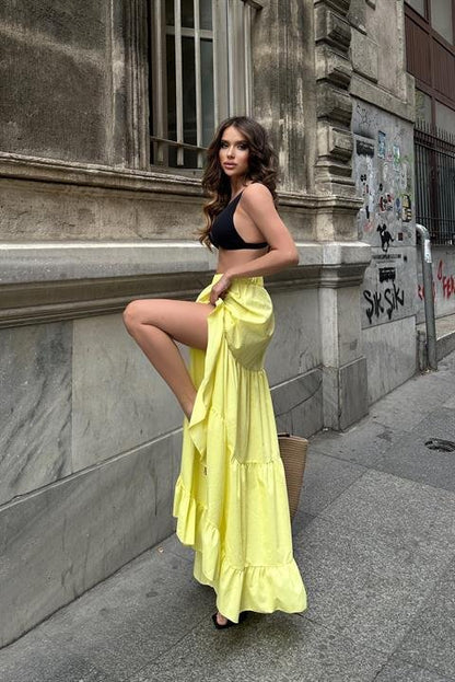 Audrey Fıfrlı Yırtmaç Detay Etek 4037